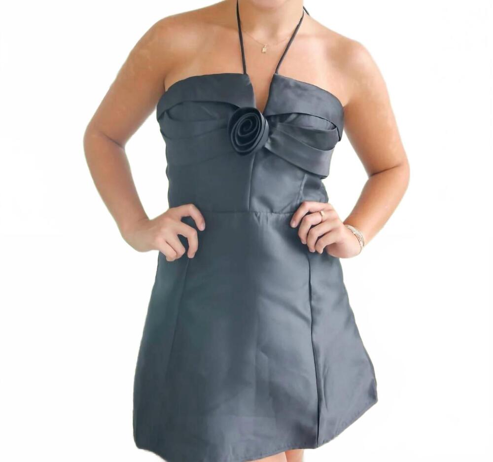 NEW INA FASHION fleur halter neck mini dress in black